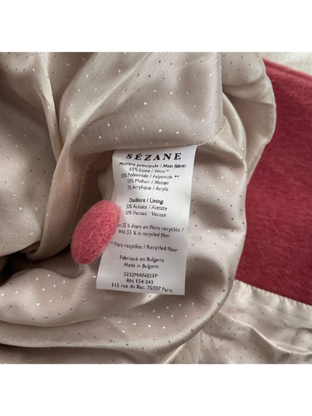 NWT SEZANE JIM COAT Rosewood dark pink wool oversized SZ34 US2 bust39 - Picture 5 of 8